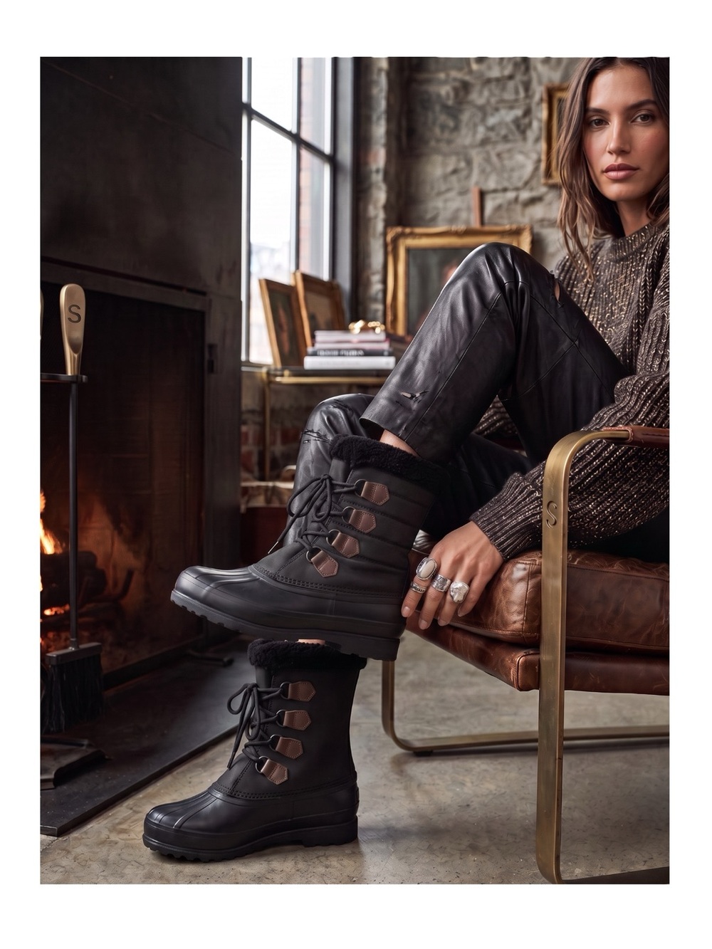 Vintage: Sorel ™ ✪ Alpine Felt Lined Wool Trim Leather Lug Sole Boots ✪ Black